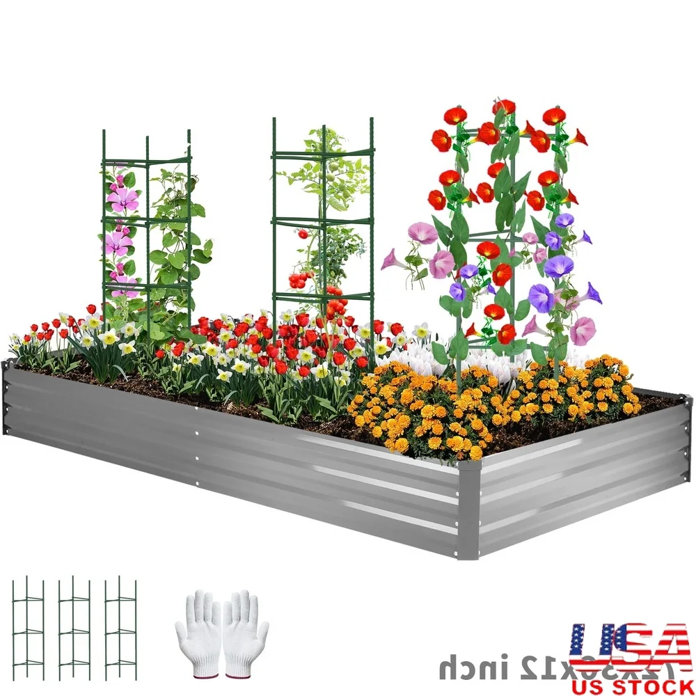 

Galvanized Steel Raised Garden Bed 6x3x1ft Rust Resistant Planter Box Elevated Outdoor Container Vegetables Flowers Herbs
