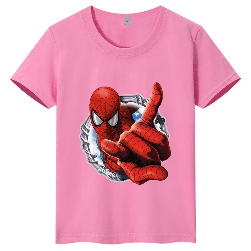 

Летняя детская футболка с принтом персонажа Marvel Spider Man, повседневный топ из чистого хлопка с круглым вырезом для родителей и детей