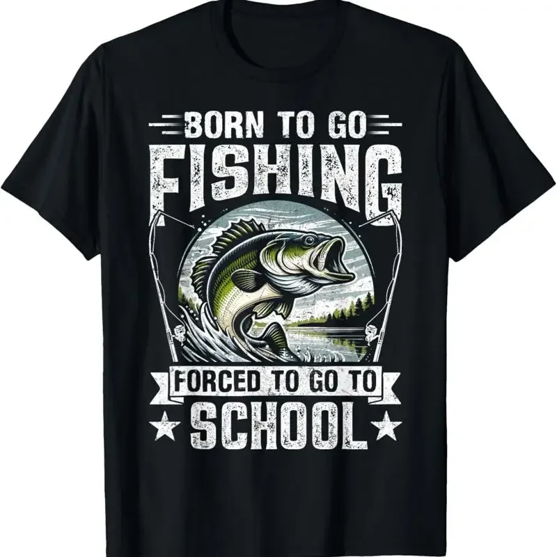 New Limited Fishing T Shirt Forced To Go School Bass Fish Size S 5Xl