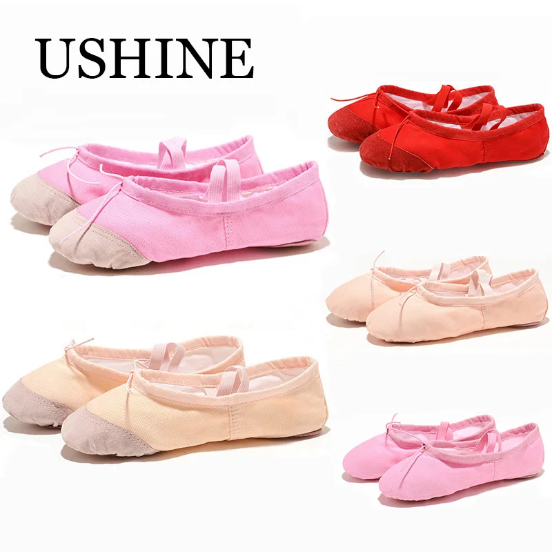 USHINE Upgrade Cloth/Leather Head Yoga Slippers Teacher Gym Indoor Exercise Canvas Ballet Dance Shoes Children Kids Girls Woman