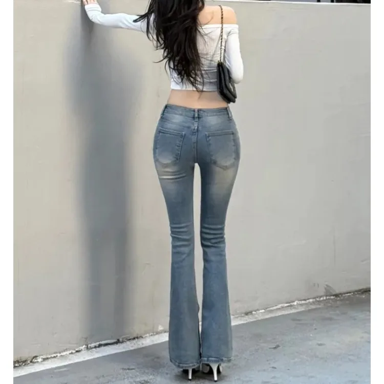 High Waist Flared Jeans Women's Slim Fit Jeans Super Stretch Water Washed Casual Long Pants Cotton Polyester Spandex