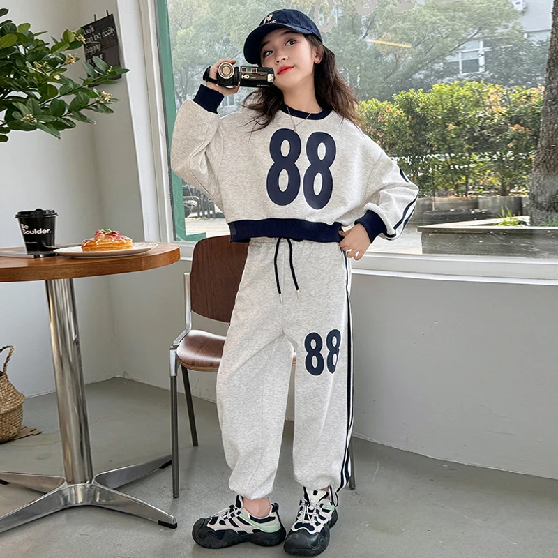 4-14T children's clothing girls and boys long-sleeved T-shirt and long pants two-piece set kids and teenagers casual sports suit