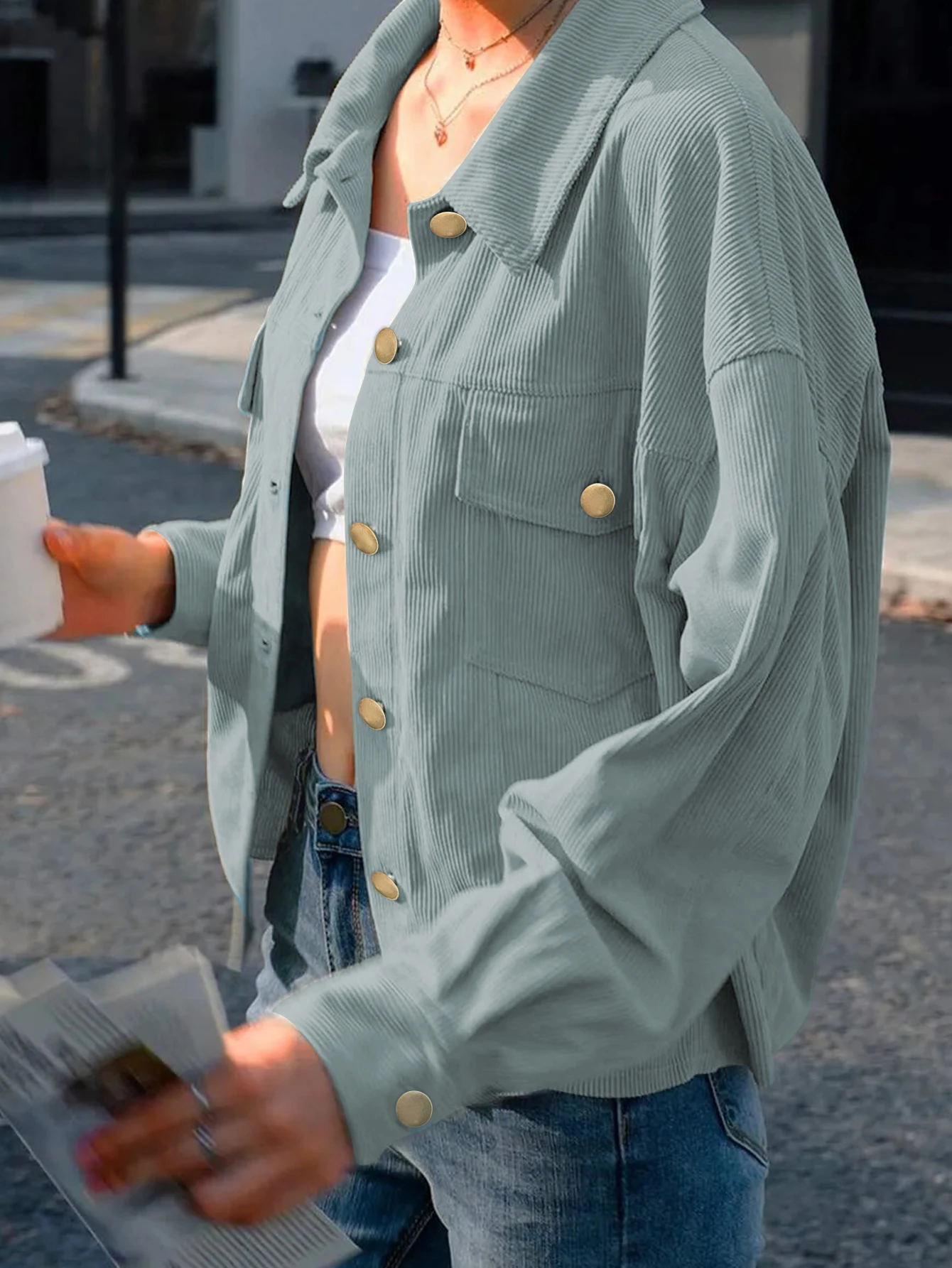 سترة قميص قصيرة فضفاضة عصرية للخريف والشتاء، ملابس نسائية عصرية