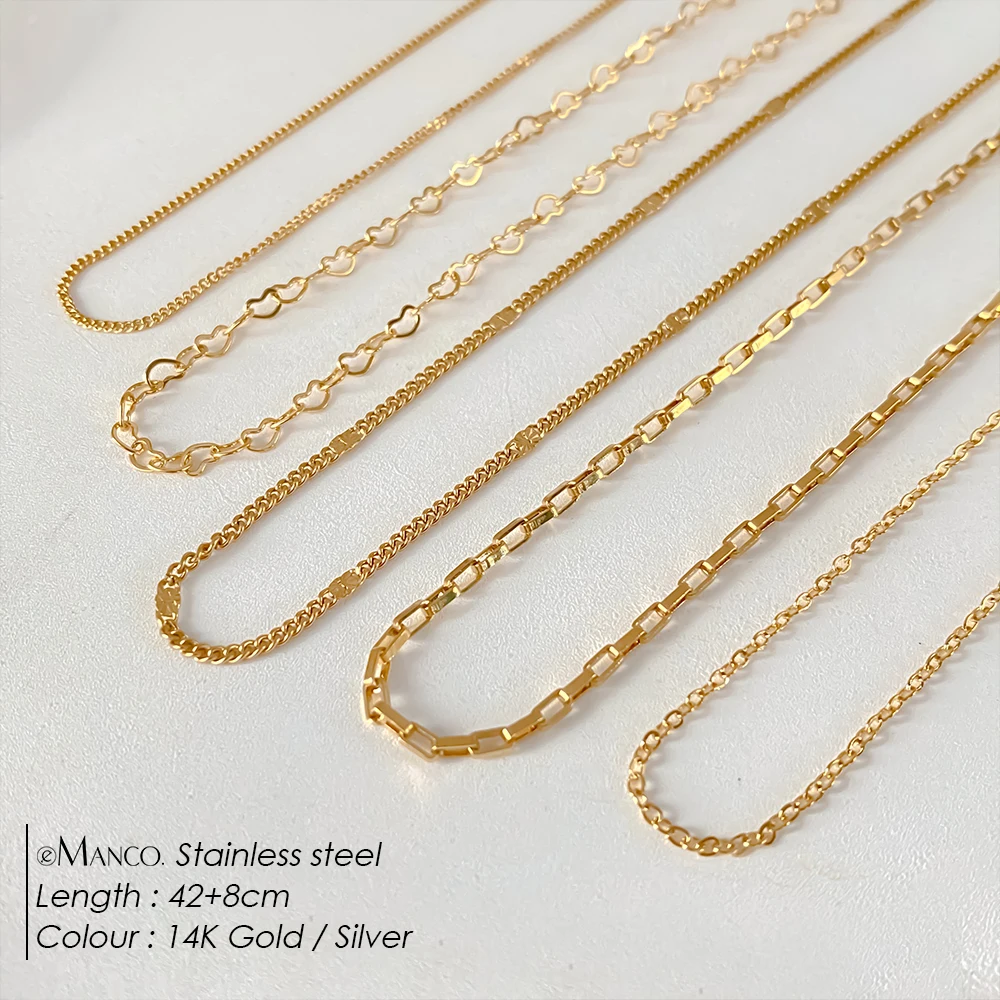 EMANCO Box Chain Necklace Smooth Stainless Steel Choker Necklace Friendship 2MM Gold Color Women Colar Gift Jewelry