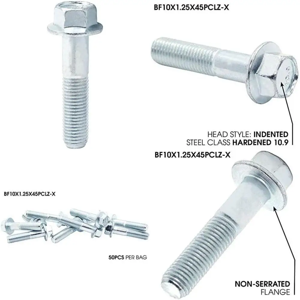 

Hex Head Flange Bolts 10.9 Class Zinc Plated, 50 Pieces, 10mm x 1.25mm x 45mm, Suitable for Vehicles and Mechanical Applications