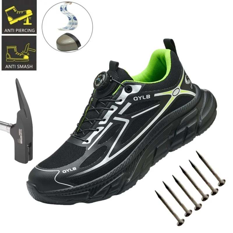 Men Work Safety Shoes Anti-puncture Working Sneakers Male Indestructible Lightweight Men Shoes Safety Boots Rotating Button