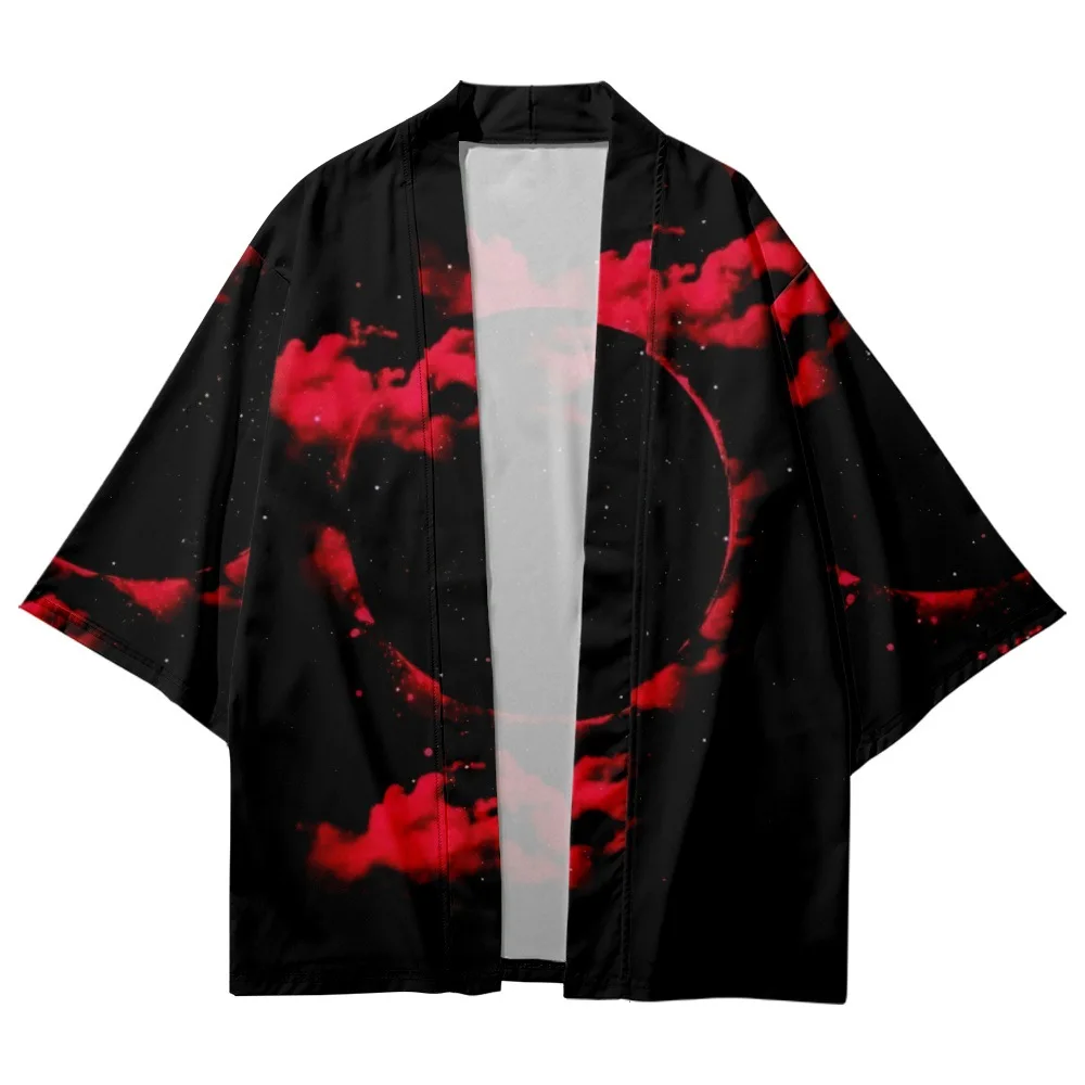 2023 Zomer Streetwear Yukata Mannen Oversized Top Casual Kimono Fashion Strand Print Driekwart Mouw Shirt Vrouwen Haori