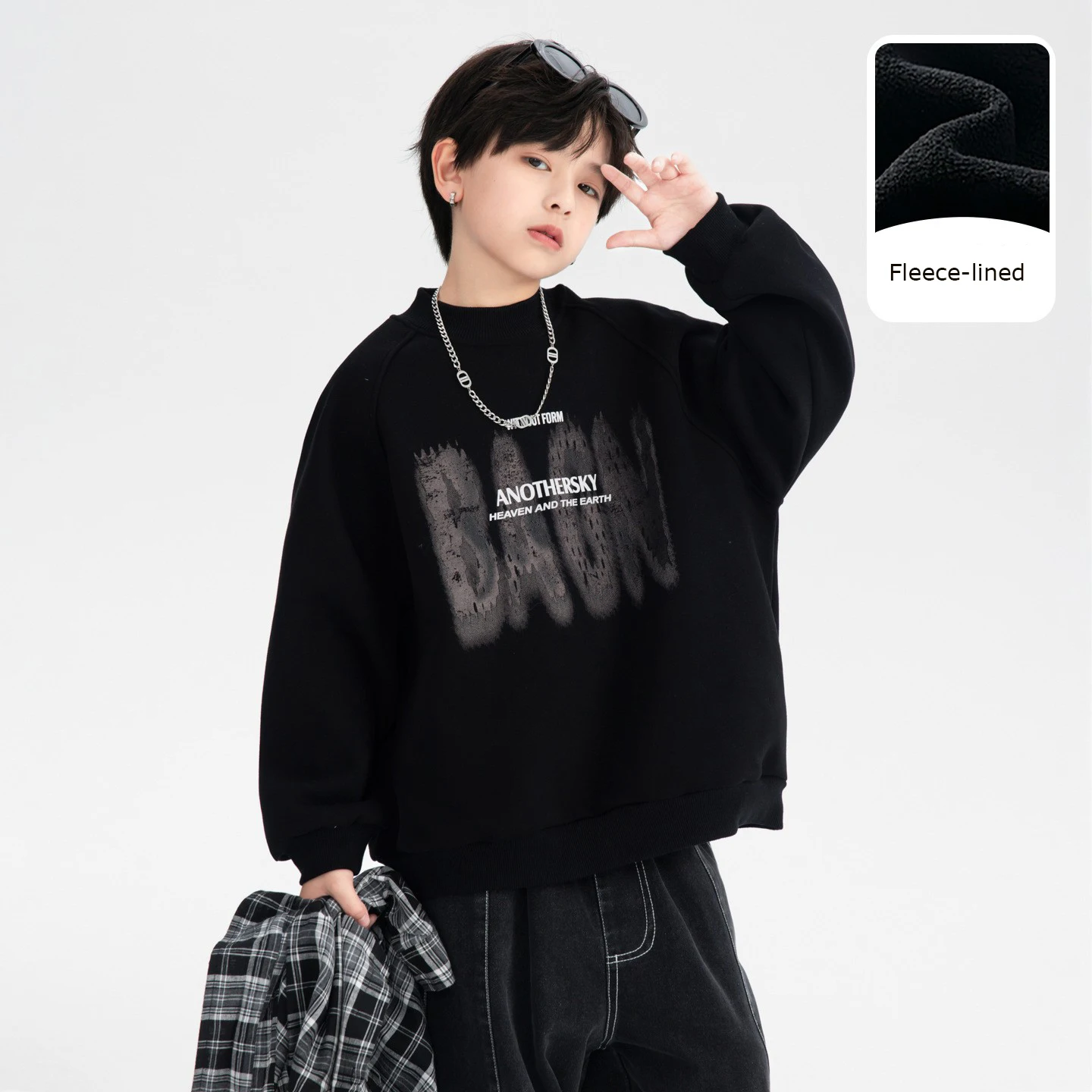

Winter black stylish half-neck pullover Boy Fleece-lined clothing for winter