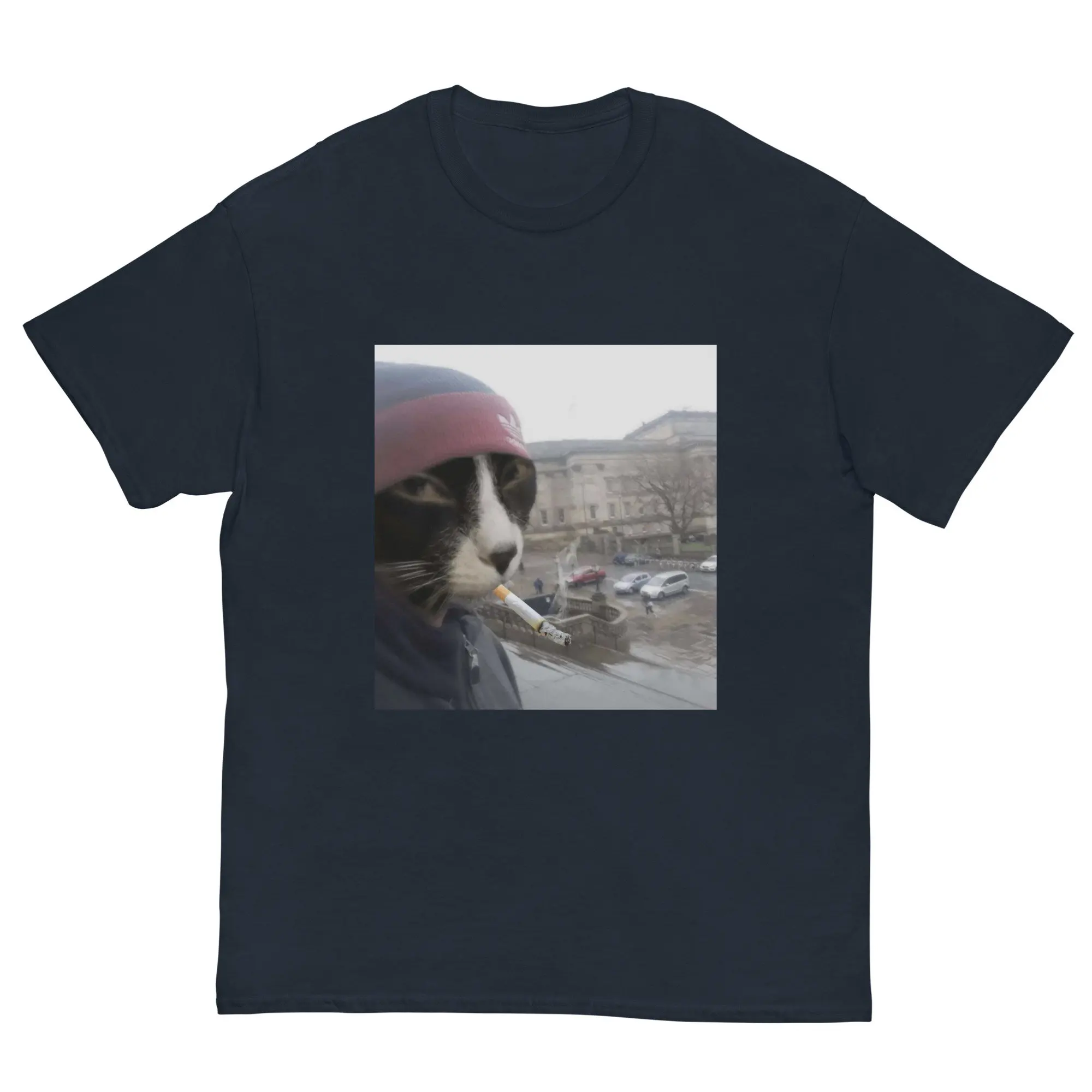 

Smoking Cat Graphic Print Summer Luxury Brand Pure Cotton Men's and Women's T-shirt Short Sleeve Street Fashion Trend Clothing