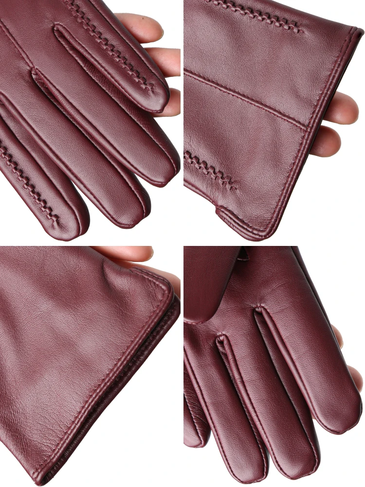 Women\'s sheepskin gloves winter warm plus velvet short thin touch screen driving color women\'s leather gloves good quality -2226