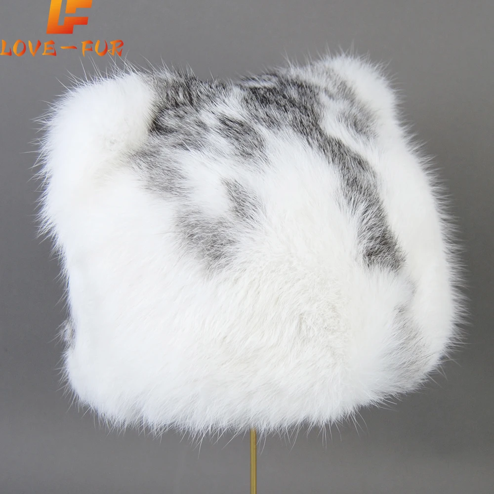 

Rabbit Fur Cap Woman Winter Genuine 100% Fur Bomber Hat Windproof Warm Earmuff Flat Outdoor Warm Russian Hat Fitted Casquette