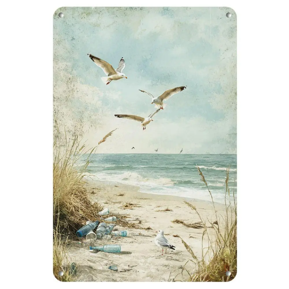 Vintage Seagull Ocean Metallschild aus Eisen, 20,3 x 30,5 cm, Retro-Wanddekoration, Blechschild für Strandhaus, Schlafzimmer