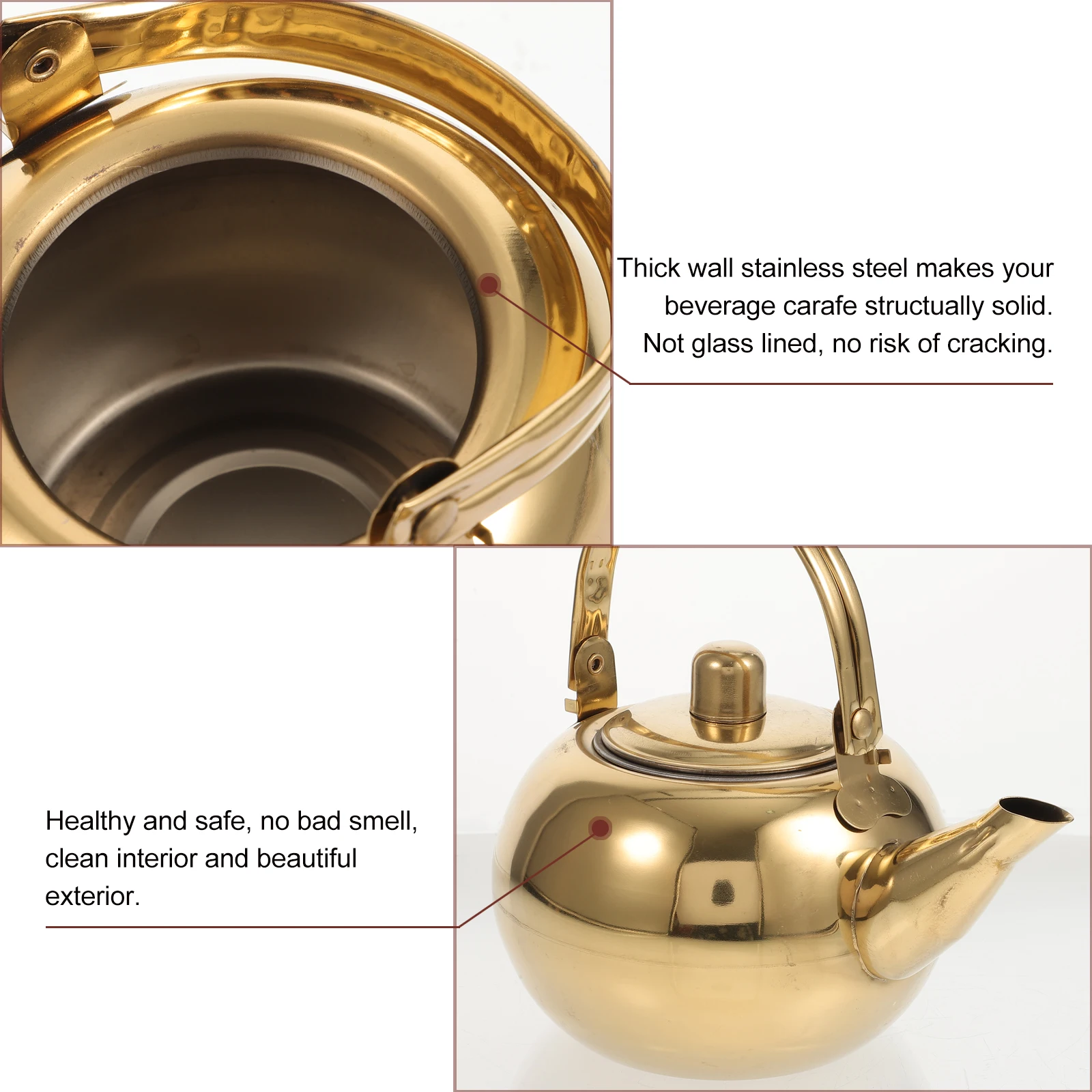 

Stainless Steel Teapot Thick Wall Coffee Pot Water Jug Vacuum Beverage Carafe No Glass Lining Office Home Travel Use
