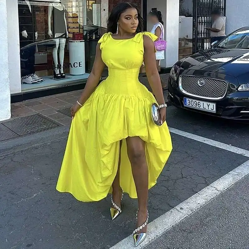 

Women's 2024 Autumn New Fresh and Sweet Bow Irregular High Waist Slimming Dress