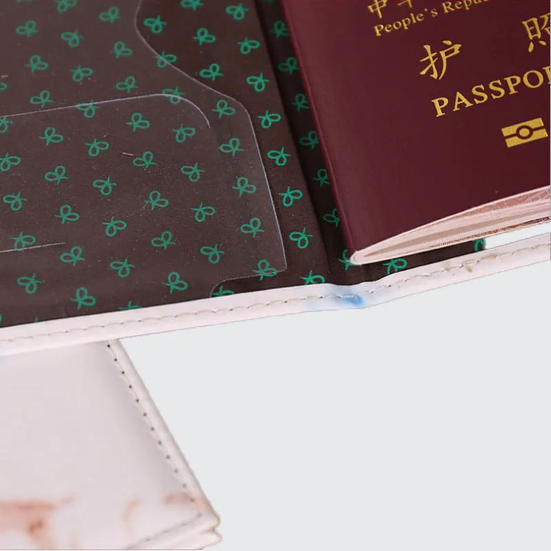 Marble Style Fashion Women Men Passport Cover for Car Documents Pu Leather Travel ID Credit Card Passport Holder Packet Wallet