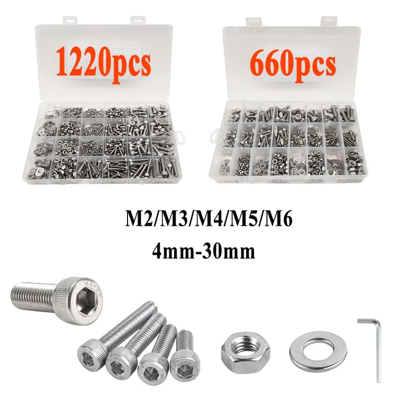 

M2 M3 M4 M5 M6 Metric Bolts and Nuts Set with Washers Wrenches Screw Assortment Kit 304 Stainless Steel Socket Head Hex Head