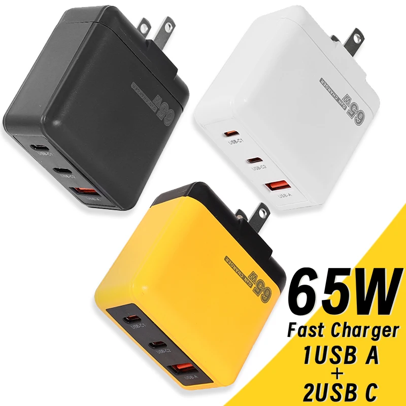

65W Foldable Pin Type C Fast Charging 1USB A+2USB C Mini Adapter for Samsung IPhone 16 15 14 13 Xiaomi Android Universal US Plug