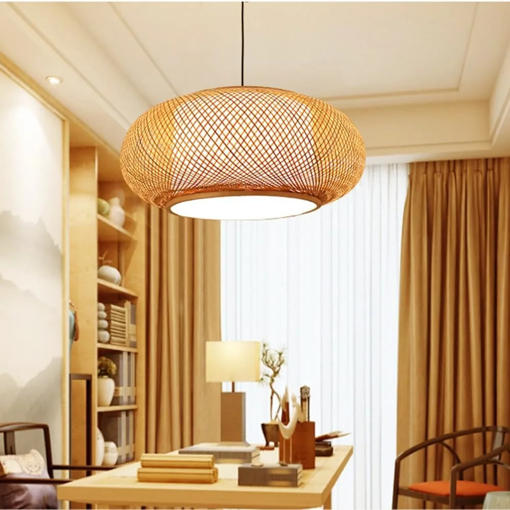 Lampade a sospensione in bambù con tessitura antica 40 / 50 cm Lampada a sospensione a soffitto in bambù lavorata a mano Lampadario in stile cinese E27
