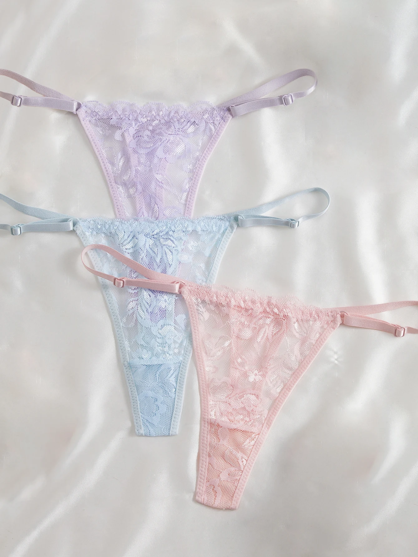 3-Pack Women's Sexy Lace Panties Underwear, Adjustable Strap Floral Lace Sheer Mesh Sexy Thong image 5