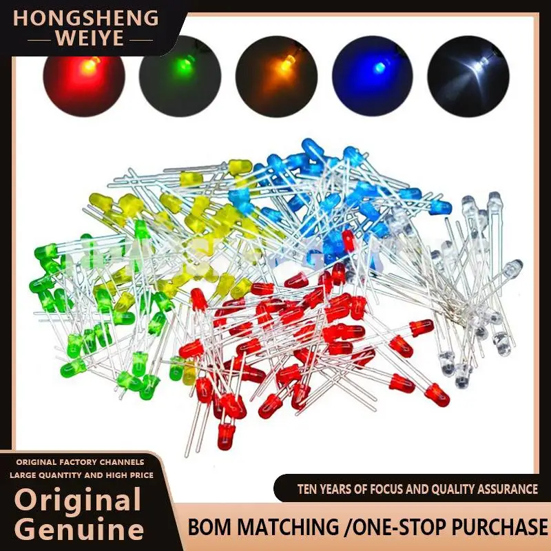 100% nowy 100szt 3mm 5mm LED Light Biały Żółty Czerwony Zielony Niebieski Różne Zestaw Diod LED DIY Zestaw elektroniczny zestaw do samodzielnego montażu 100% nowy
