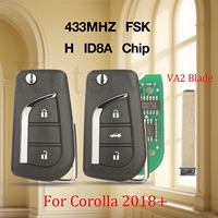 jingyuqin 433Mhz FSK H ID8A Chip 2/3 BTN Folding Remote Car Key For Toyota Corolla RAV4 Levin 2018+ With VA2 Auto Key Control