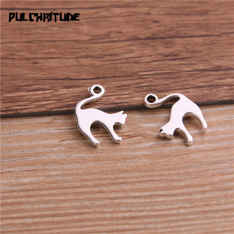 16PCS 14*19mm New Product Two Color Lovely Cat Charms Animal Pendant Jewelry Metal Alloy Jewelry Marking