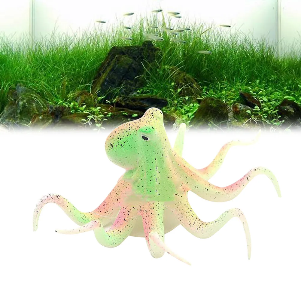 Night Fluorescent Simulation Octopus Green Silicone Fish Tank Decoration Aquarium Safe Shelter Hiding Spot Lively