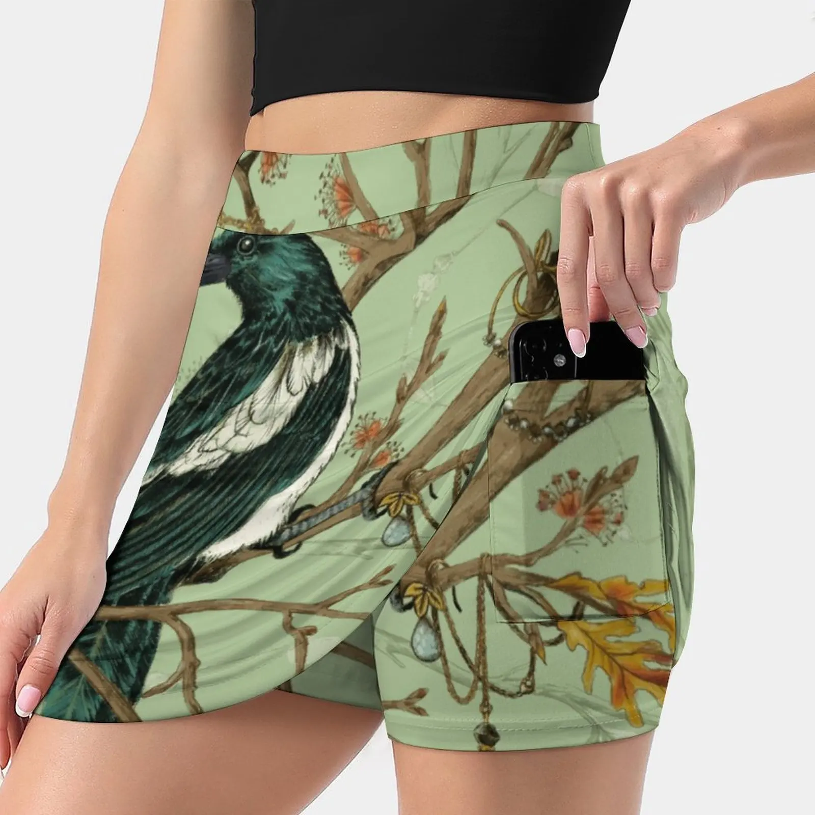 Magpie Birds Women's skirt Sport Skort Skirt With Pocket Fashion Korean Style Skirt 4Xl Skirts Magpie Bird Jewel Pica