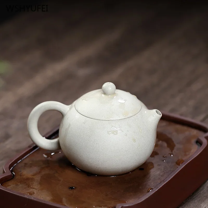 250ml Yixing Purple Clay Pot Handmade teapot Tea set Original ore white jade section mud hand painted peony Western Shi pot