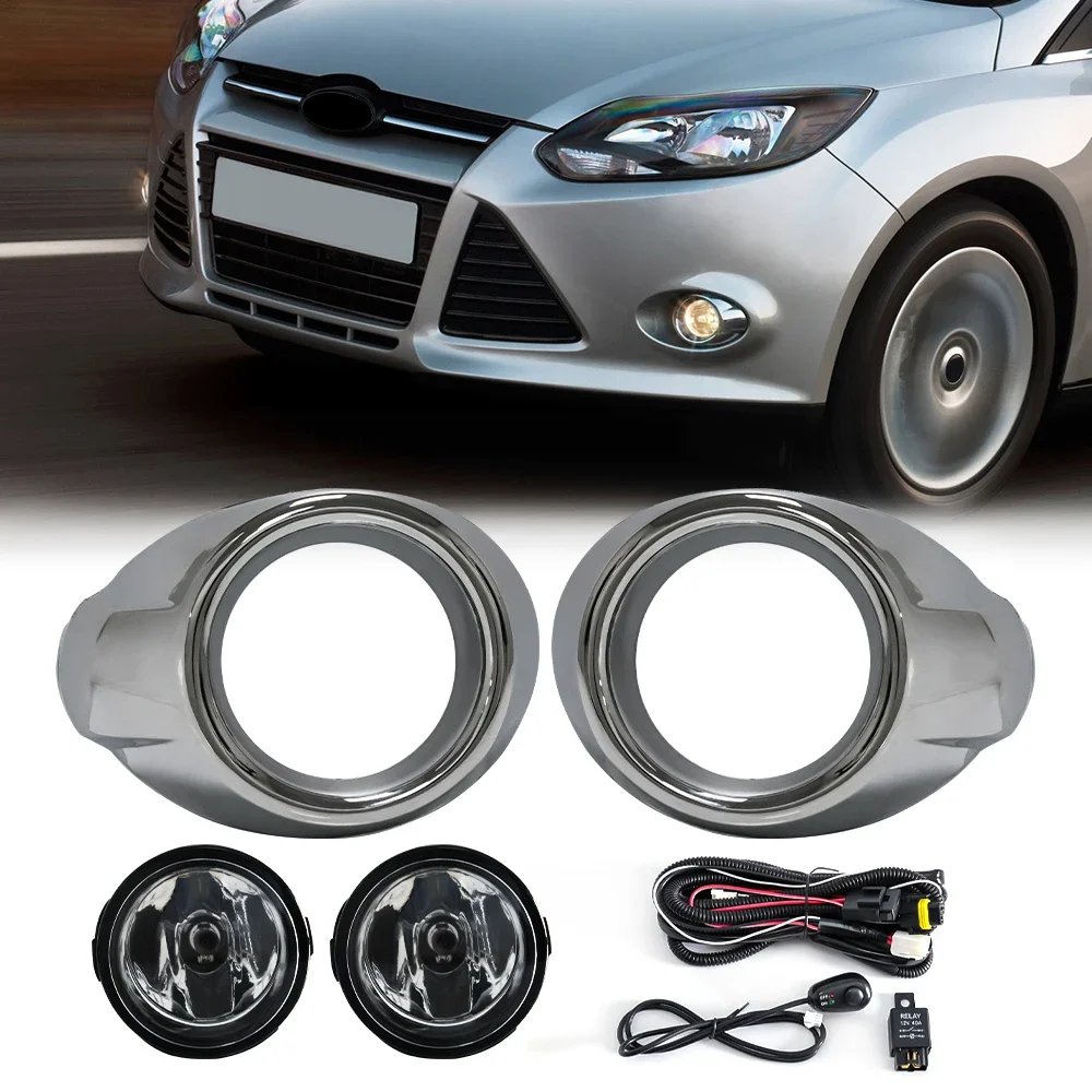 

LED Car Front Bumper Fog Lamp For Ford Focus 2012 2013 DRL Chrome Cover Switch Wires Accessories Daytime Running Driving Lights