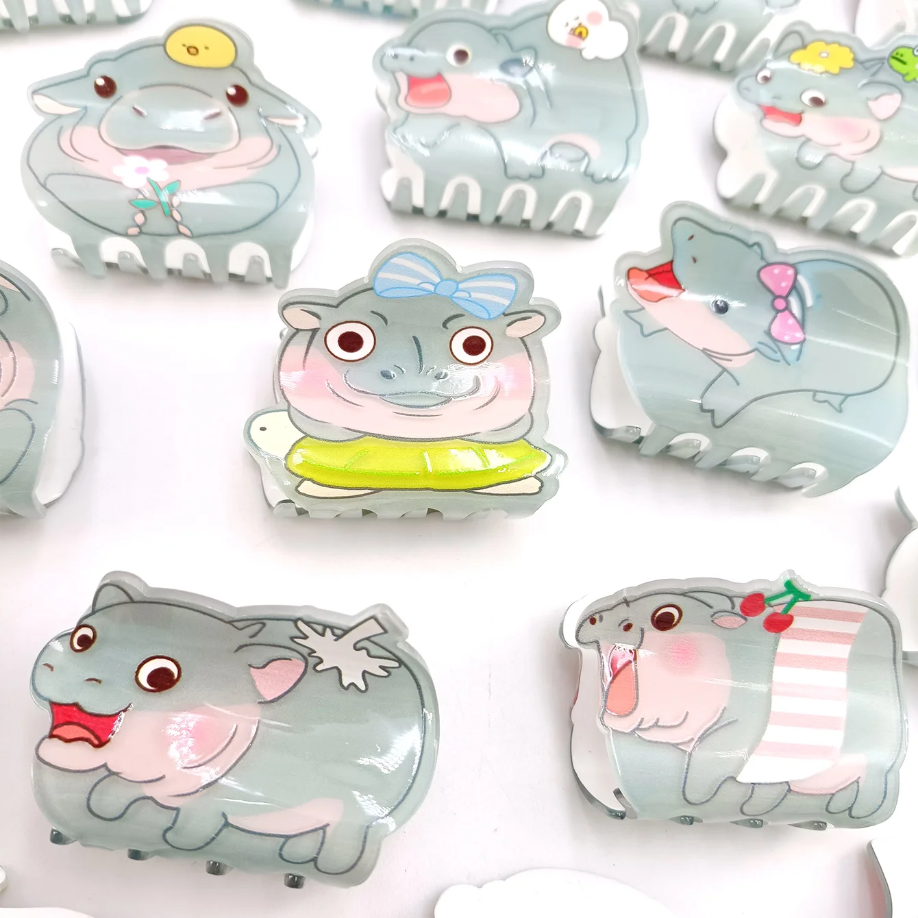 لطيف ملكة جمال فرس النهر مشبك شعر زهرة الاكريليك الصغيرة القرش كليب مجموعة أغطية الرأس الهندسة الكرتون كابيبارا مشبك شعر للفتيات