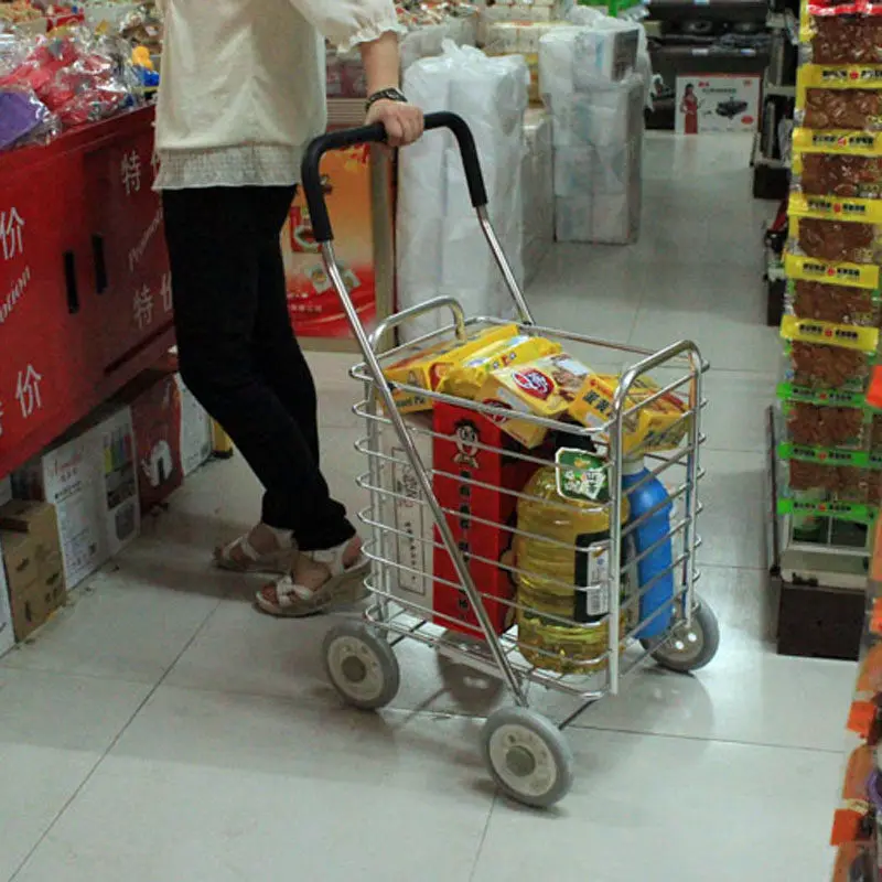 

Складная тележка для покупок с большими колесами, прочная алюминиевая ручная тележка, портативная тележка-корзина для шопинга, универсальная тележка-корзина