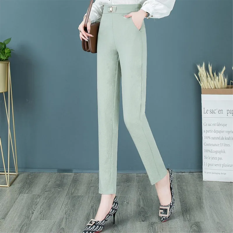 Fashion Straight Slim Solid Color Trouser Suits for Women Spring Summer New Office Lady Casual Simplicity Elastic Waist Pants