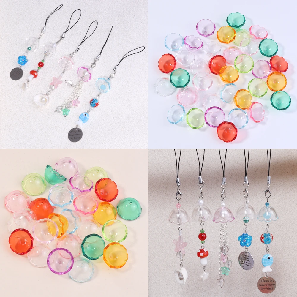 30 قطعة الاكريليك الرياح جرس الخرز الملونة الخرز قبعات قنديل البحر DIY بها بنفسك الديكور سلسلة هواتف صنع الملحقات اليدوية السحر