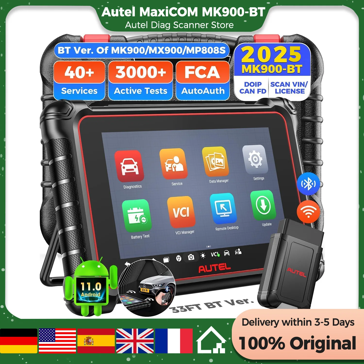 

Autel MaxiCOM MK900BT MK900 BT Car Diagnostic Tools OBD2 Scanner 40+Service Active Test CAN-FD&DOIP Upgrade of MK808BT Pro MK900