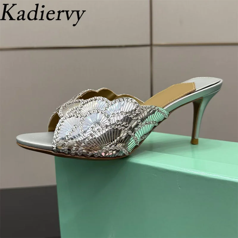 جديد الصيف صندل كعب عالٍ للنساء زهرة ترتر ديكور المدرج أحذية امرأة اللمحة تو الكعوب رقيقة صنادل طراز جلاديتور امرأة #5