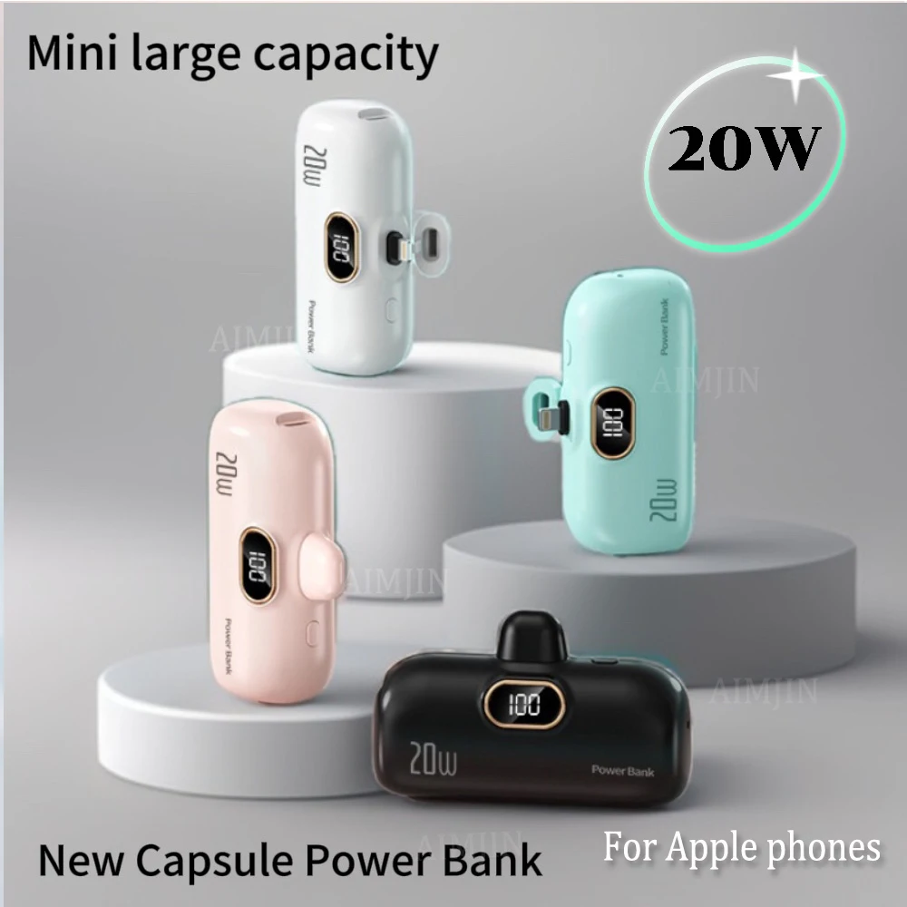 

New Capsule Power Bank Mini Pocket Portable 20W 100000mAh Fast Charging Mobile Power Supply For Apple Phones