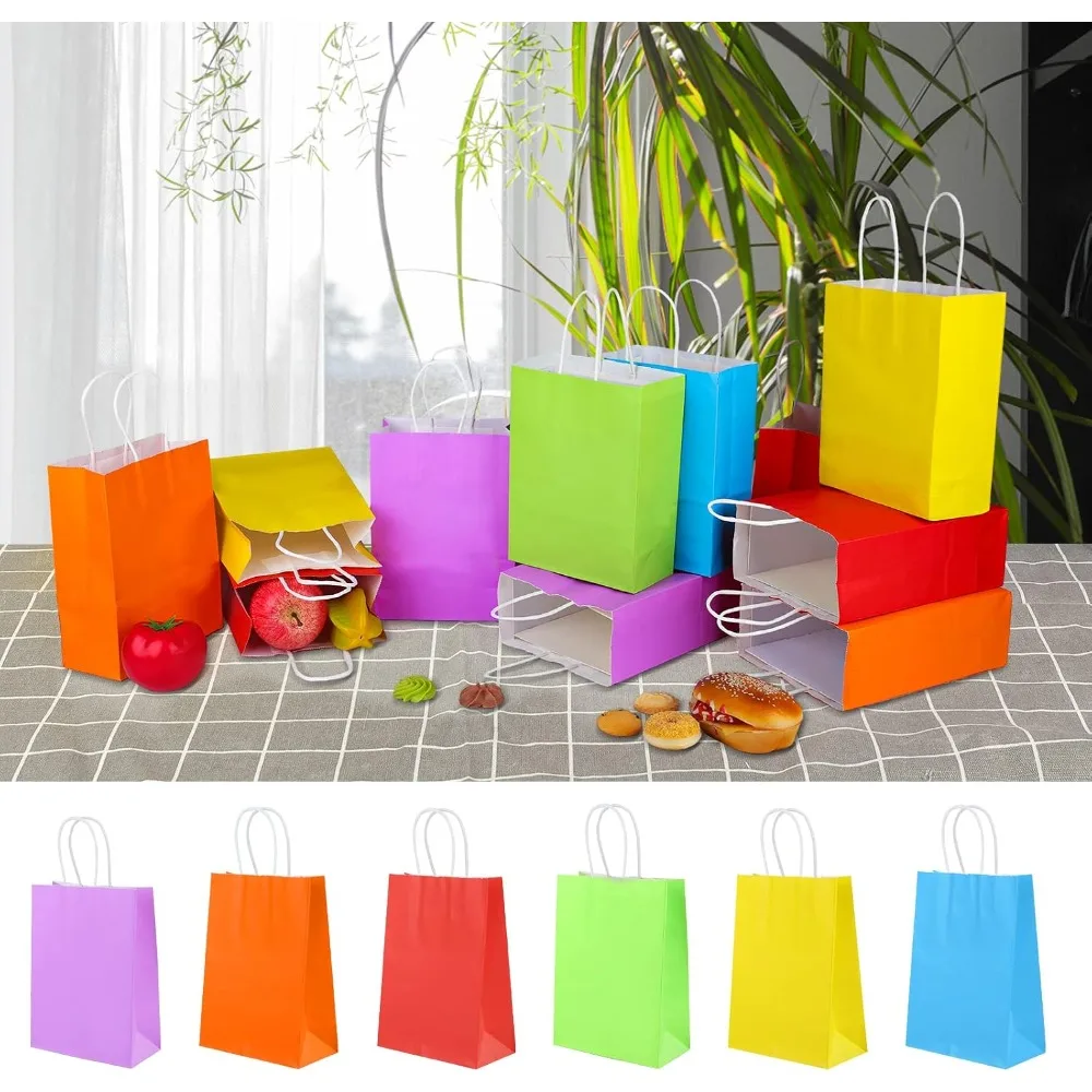 32Pcs Kraft Paper Gift Bags with Handles, 5.25x3.25x8.25 Inches, Rainbow Assorted Colors for Birthday Party Favors, Baby Shower, Wedding view 4