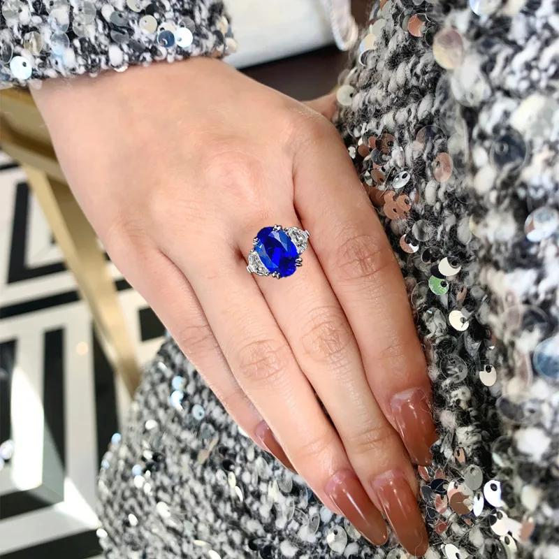 

Luxury 8x12mm High Carbon Diamond Womens Rings - 925 Sterling Silver Engagement Ring & Female Wedding Band Party Jewelry Gift