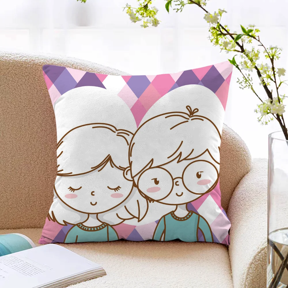 Lovely Couple Car Sofa Short Plush Cushion Cover Home Textile Garden