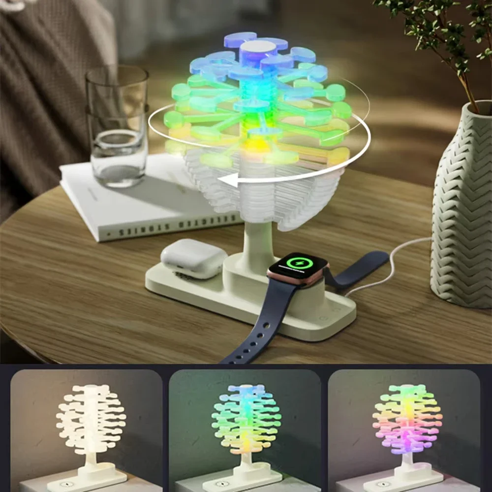 Lamp Spiral Tree Shape Table Lamp with Colorful Lights And Wireless Phone Watch Charging Pad Bedside Lamp Home Decor