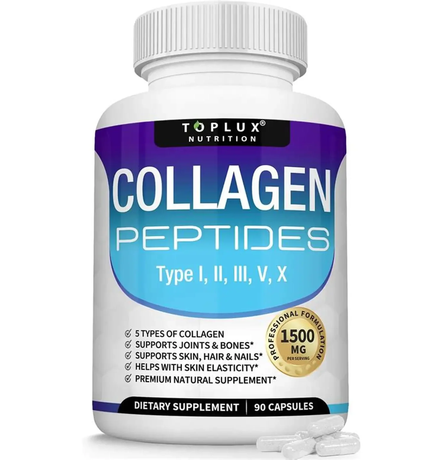 Collagen Peptides Pills - with Biotin, Vitamin C - Type I, II, III, V, X - for Women & Men - Hair, Skin, Nails Beauty Complex