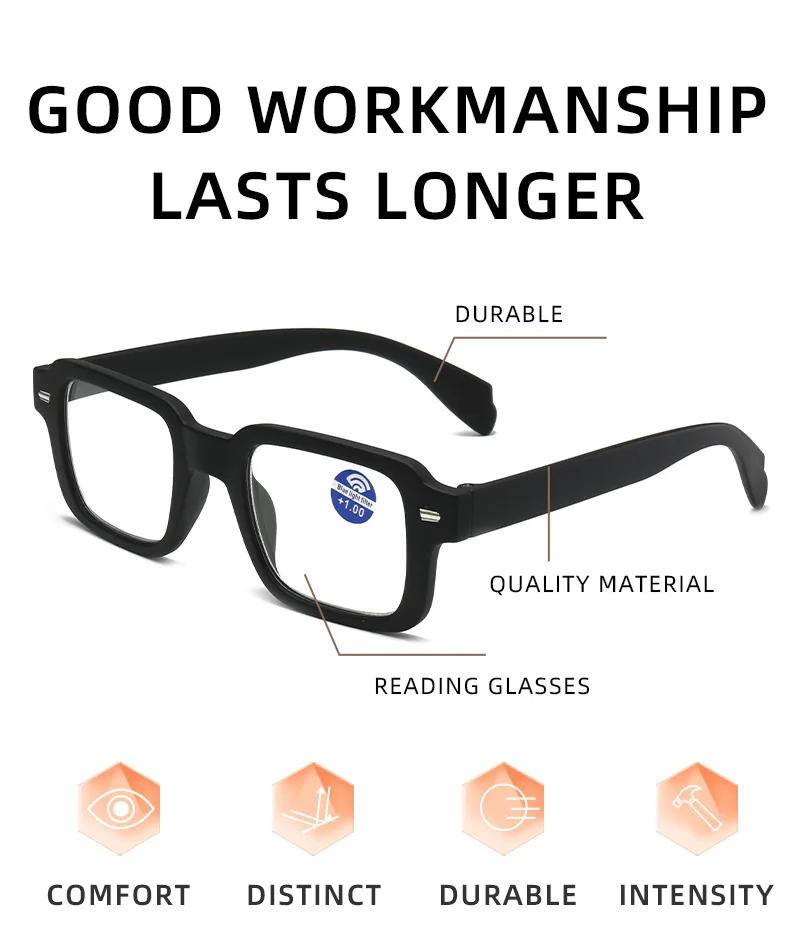Fashion Women Reading Glasses Square Plastic Computer Anti-Blue Light Women Men Presbyopia Hyperopia Eyeglasses +1.0 +1.5 +2.0