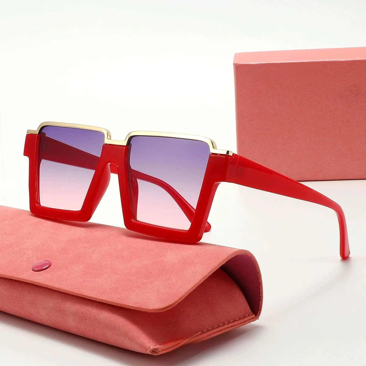 Novos óculos de sol quadrados de meia armação para mulheres estilo ins homens óculos de sol de personalidade hip-hop (DS-2502)