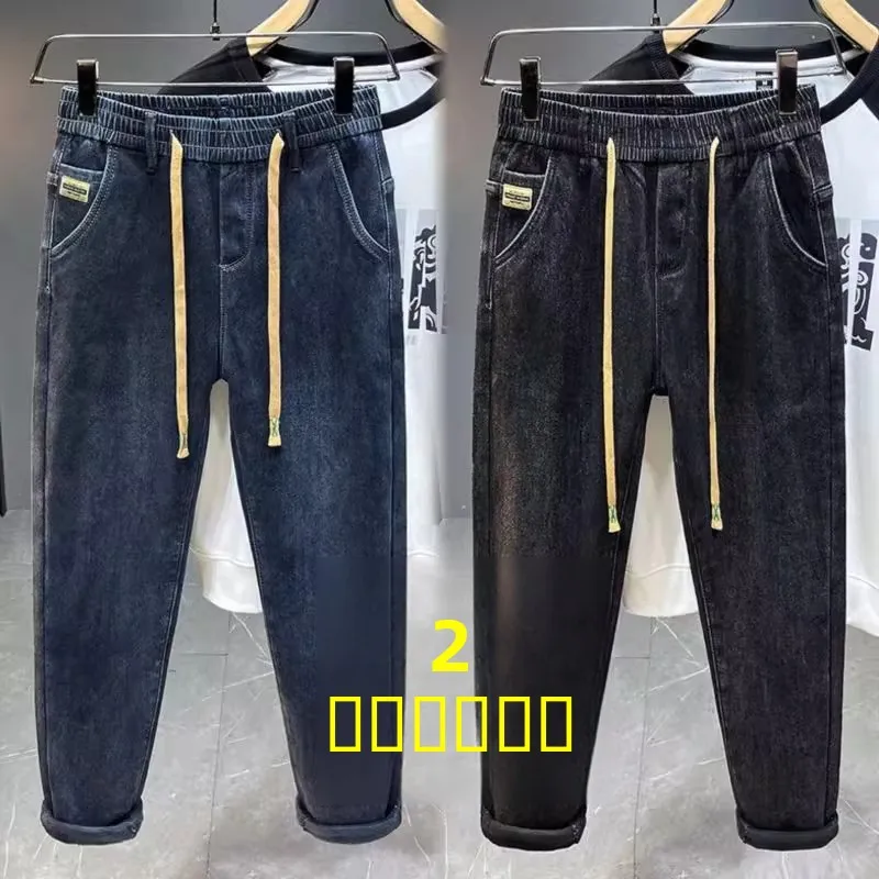Thiened Fce 裏地付き暖かいメンズジーンズ伸縮性ウエストルーズ耐摩耗性汚れ防止ストレートレッグロングパンツ秋冬用