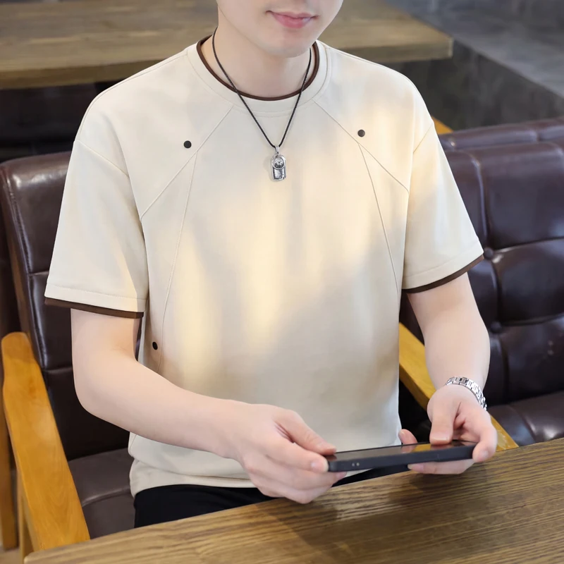 Men's Solid Color Short-Sleeved T-Shirts 2026 Summer Casual Pull On Tshirt Streetwear Daily Wear Tops Youth O-Neck Tees Clothing