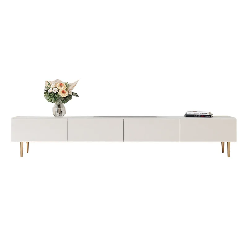 

Modern simple rock slab TV cabinet coffee table combination Italian minimalist living room small apartment white