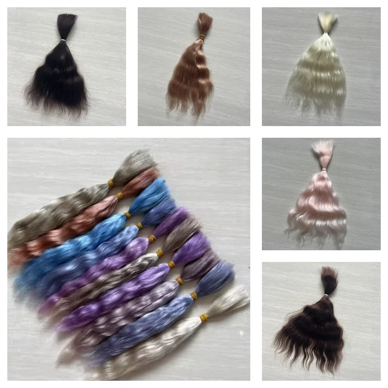 

Light golden Reborn Dolls Handrooted Mohair Dolls Hair Wig Blue / Purple/ Coffee /Milky Brown Colors Mohair Hair for BJD Dolls