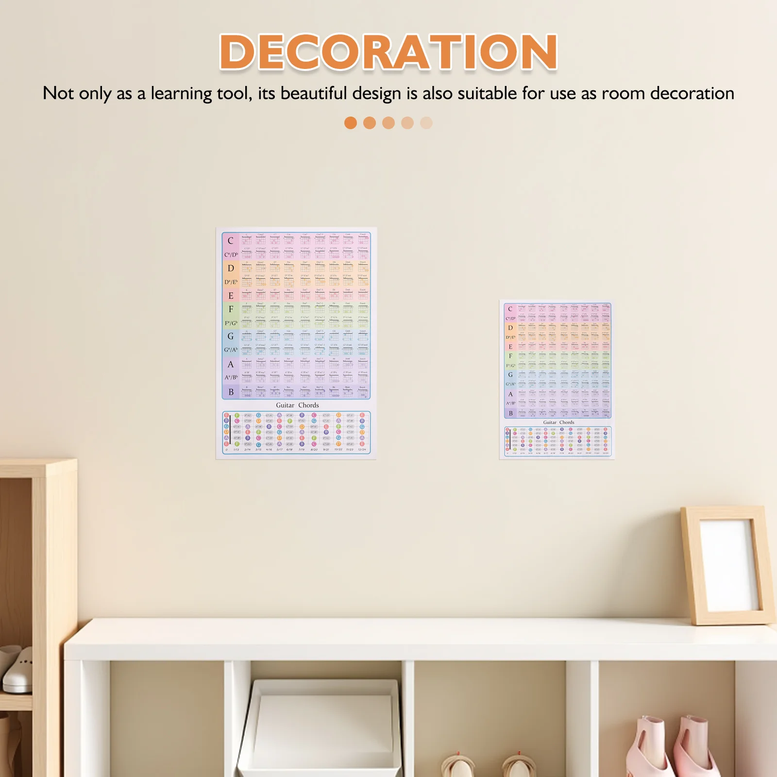 

2Pcs Guitar Chord Chart for Beginners - Colorful Educational Poster with Essential Chords and Scales - Beginner Friendly