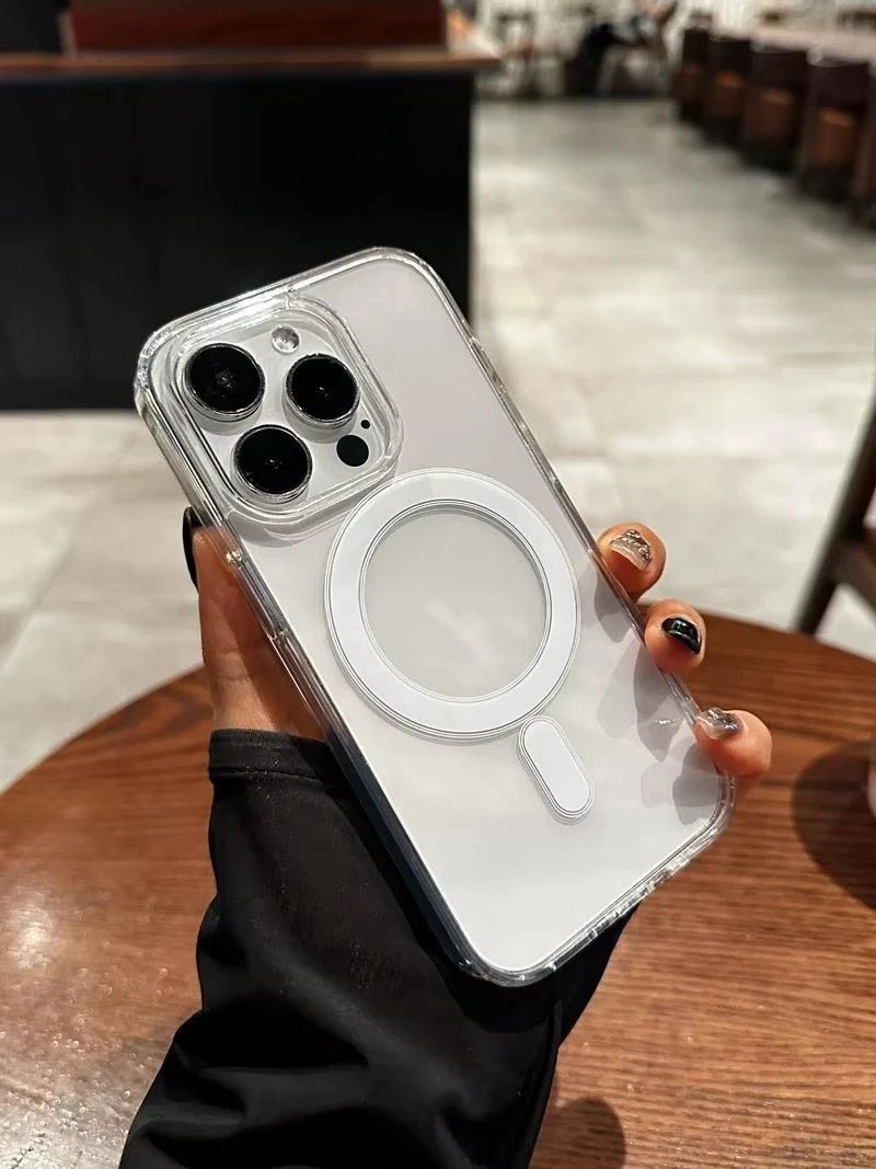 Original Transparent For Magsafe Wireless Charge Magnetic Case for iPhone 17 16 15 14 13 12 11 Pro XR XS Max 8Plus Acrylic Cover